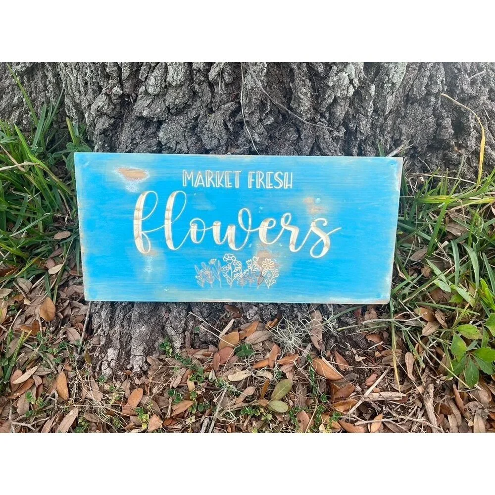 Handmade sign, Market fresh flowers, Wall hanging, Wall decor, Sign